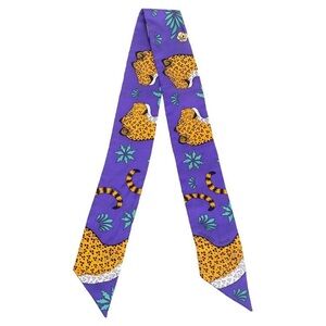 Hermes Leopard Jungle Silk Twilly Purple